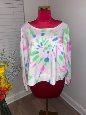 Jenni White Tie-Dye Pullover with Pink, Green & Blue Accents